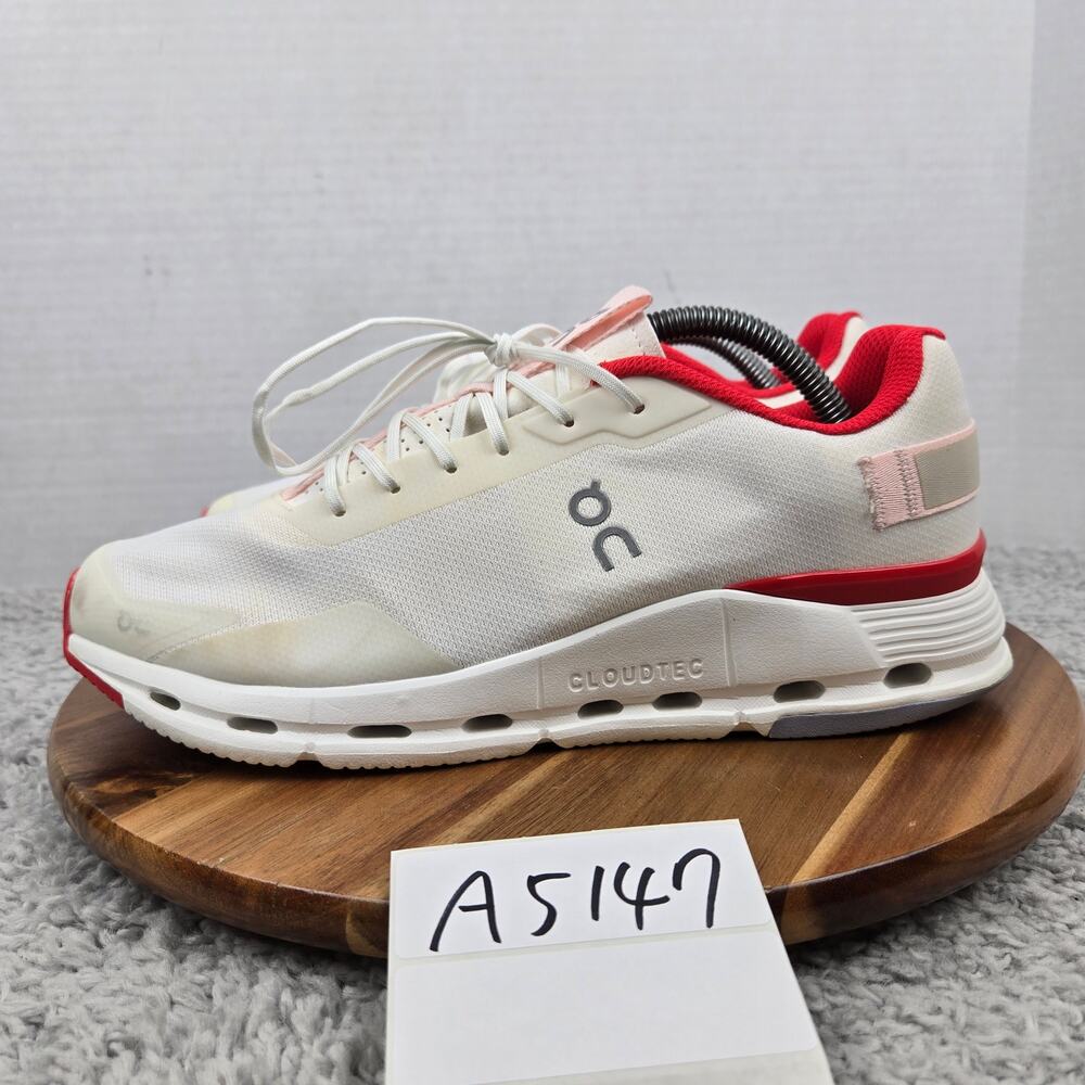 On Running Mens 9.5 Cloudnova Form White Red Daily Gym Athletic Running Shoe